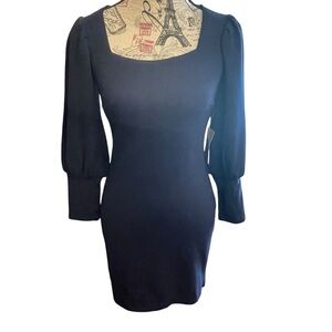 Elegant Long Sleeve Navy Blue Dress